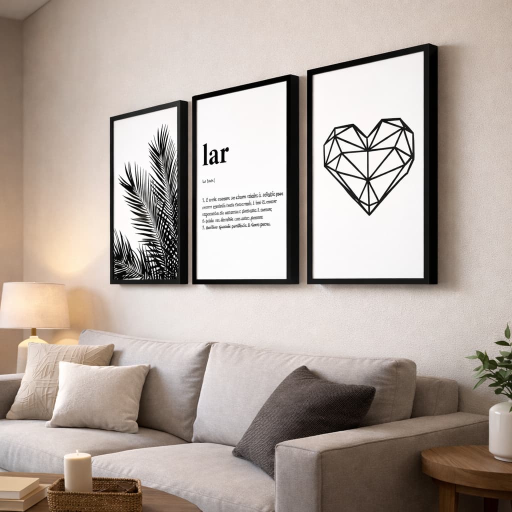 Trio Quadros Decorativos Lar Frase Preto E Branco 772