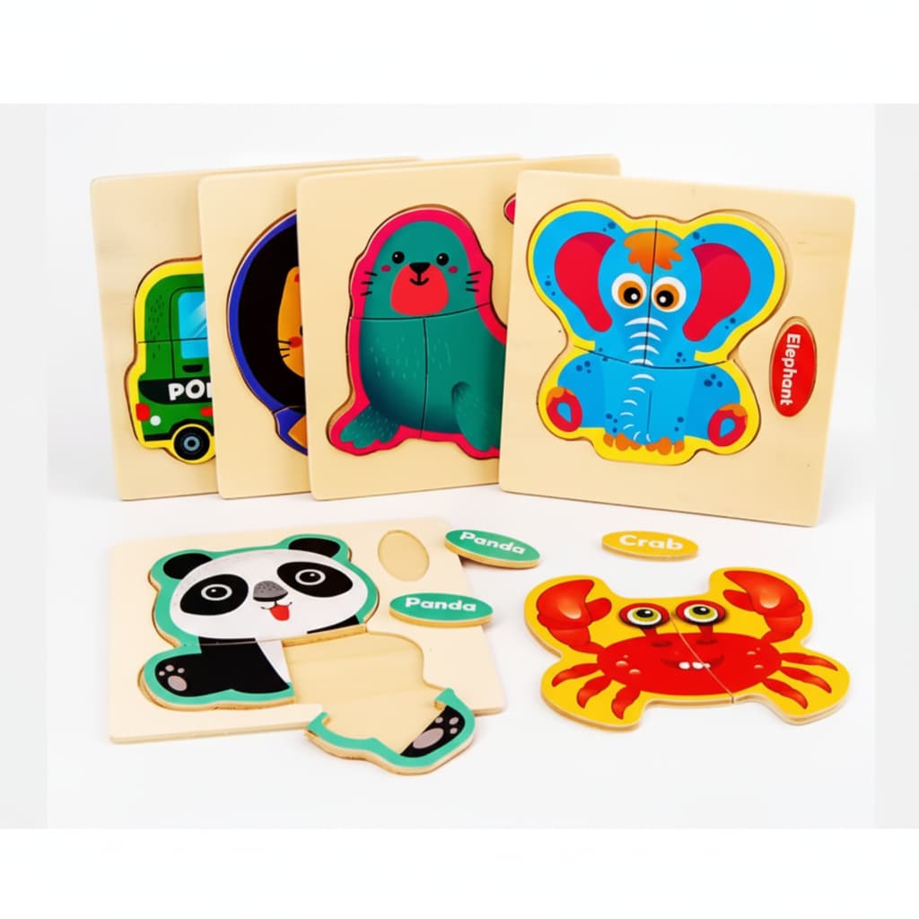 Quebra-Cabeça de Madeira Infantil Colorido Educativo Animais Formas Brinquedo Pedagógico