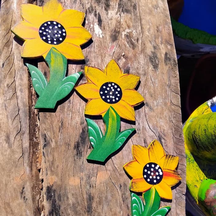 Trio de Girassol M Decorativo de Parede em MDF - Decoração artesanal