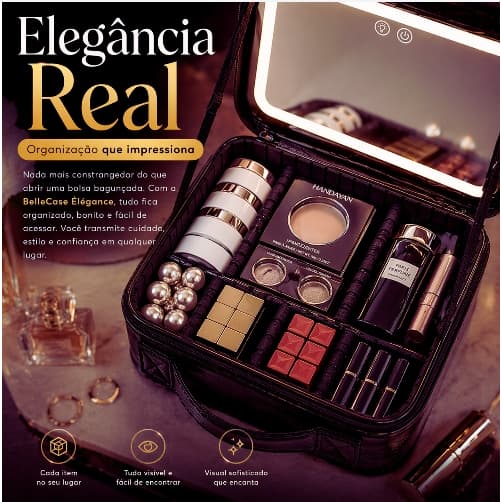 Maleta Maquiagem Espelho LED Portátil Viagem Luxo Maleta Make Case