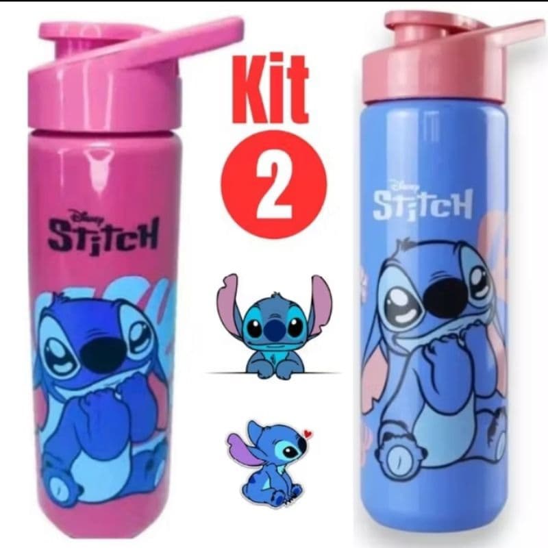 Garrafa Stitch Squeeze Rosa 700ml Escola Passeio Academia