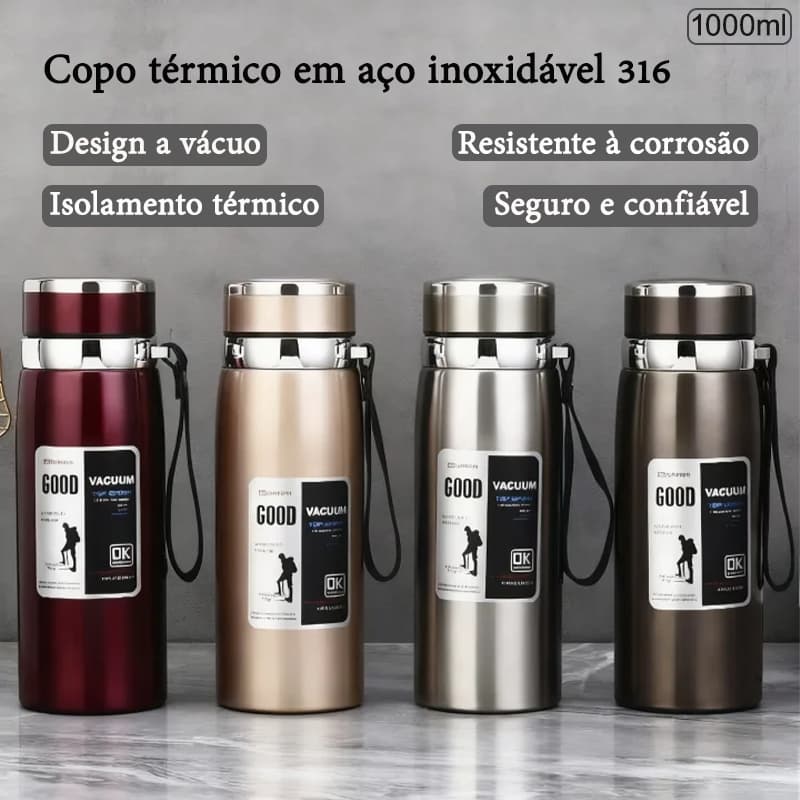 Copo Térmico De Aço Inoxidável De Água Parede Dupla A Vácuo Quente & Frio Com Filtro