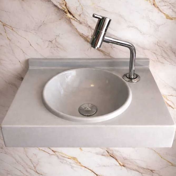 PIA EM MÁRMORE SINTÉTICO 30X45CM C/ CUBA EMBUTIDA / CINZA / ACOMPANHA VÁLVULA DE BRINDE / LAVABO