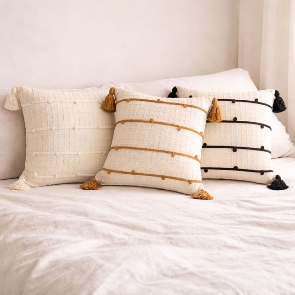 Capa de Almofada Lizie 45X45cm Artesanal Boho Chic Algodão para Sofá Sala Quarto Decorativo