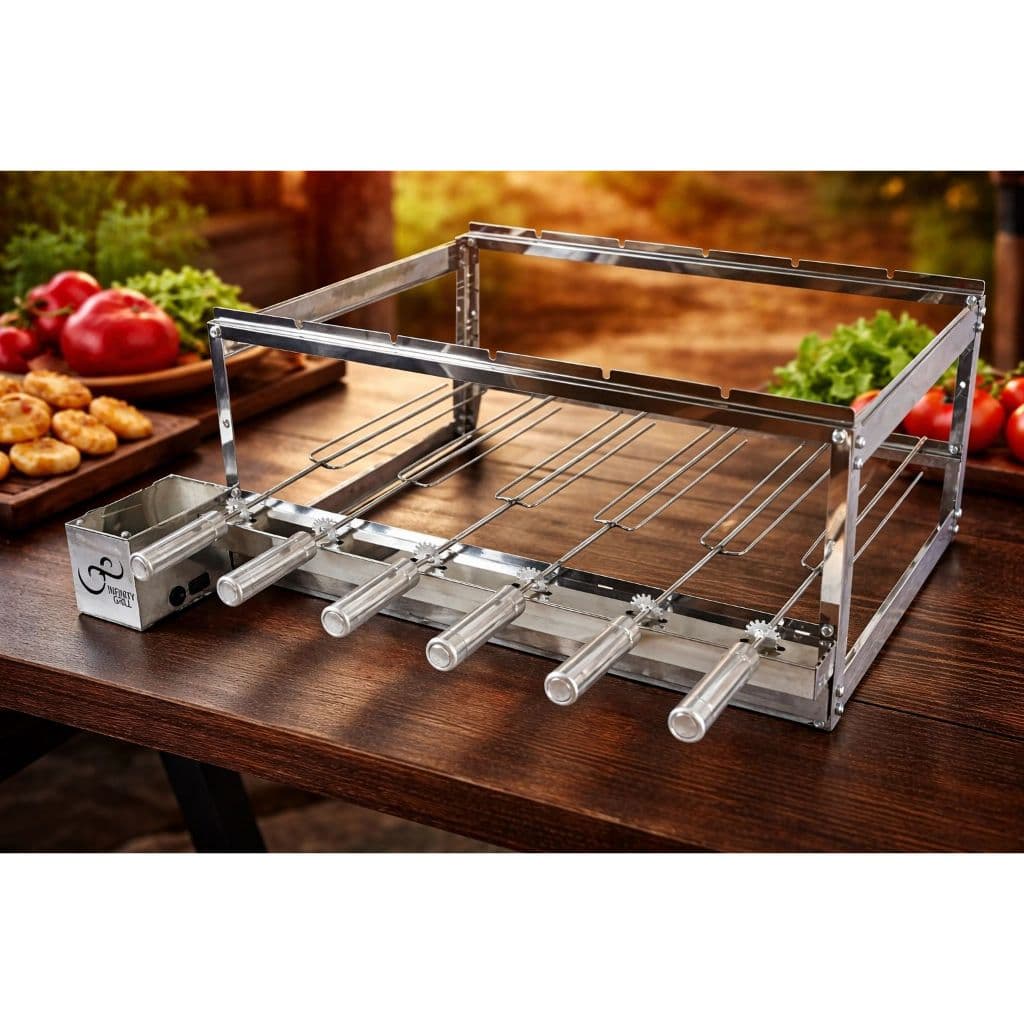 Gira grill inox com 6 espetos giratorio bivolt