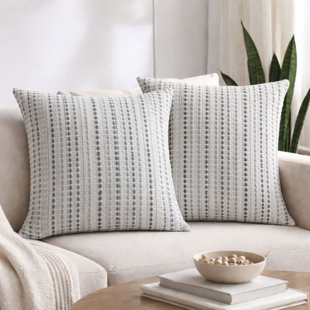 Capa de Almofada Quadrada 44x44cm Bordado Trançado Boho Bege Cinza Azul