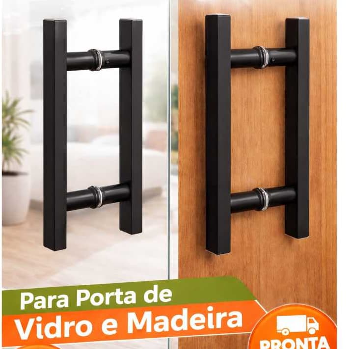 PUXADOR H DOIS LADOS 30CM TOTAL, 20CM ENTRE FUROS, PRETO, BRANCO BARRA CHATA, PARA VIDRO, ALUMÍNIO E MADEIRA.