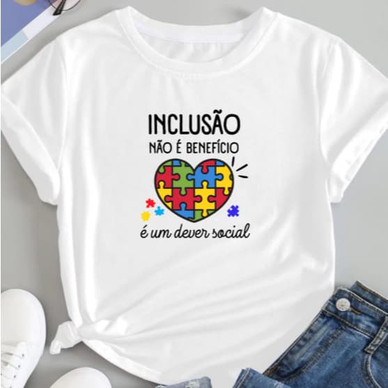 Camiseta Feminina Autismo Estampada 100% Algodão Conforto Casual Moda Inclusiva Estilo Atual