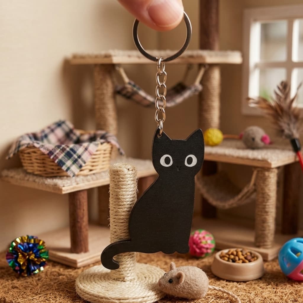 KIT Chaveiro Gato Preto Mini Fluffy The Black Cat Fofo Mochila