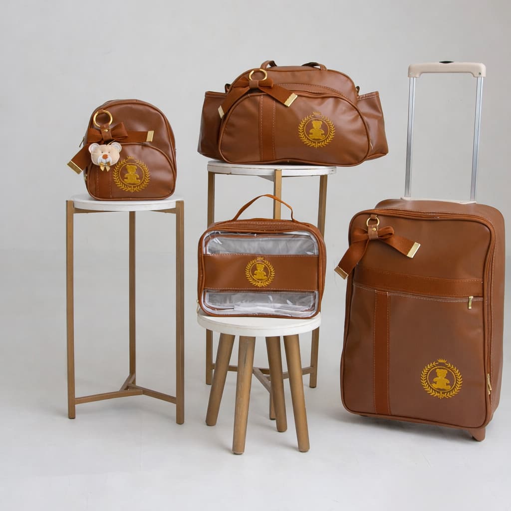 Bolsas Maternidade Luxo Térmico Courino Premium Impermeável Coleção Caramelo