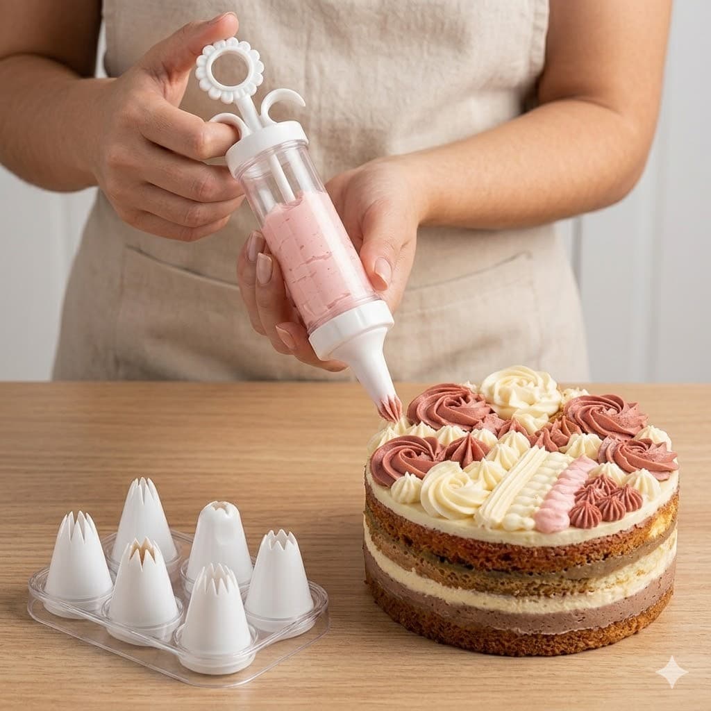 Kit Decorador de Bolos e Doces 7 Peças - Aplicador Profissional com 6 Bicos Variados