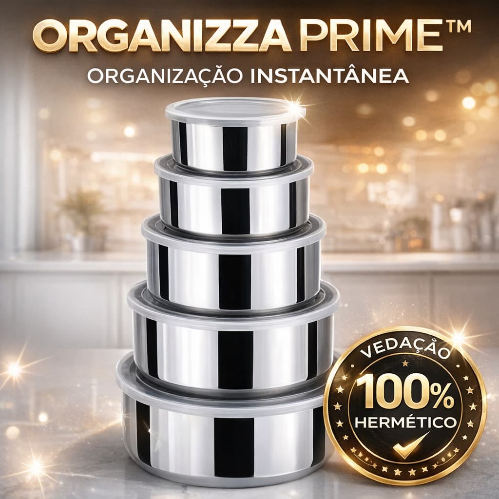 Kit Pote Inox Tampa Vedada Hermética Organizza Prime 5 un Cozinha Organização Conjunto Premium