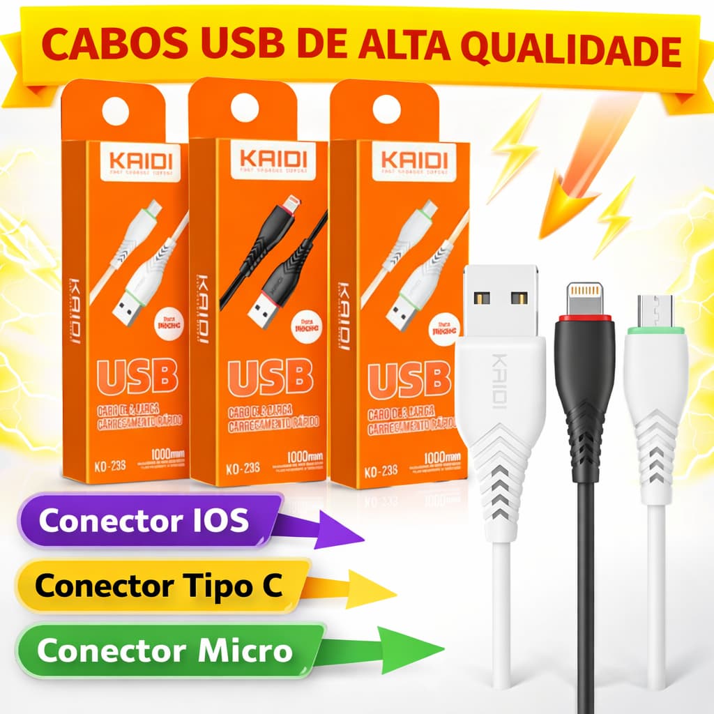 Cabo De Carregador turbo rápido reforçado kaidi V8 Tipo C iPhone Original