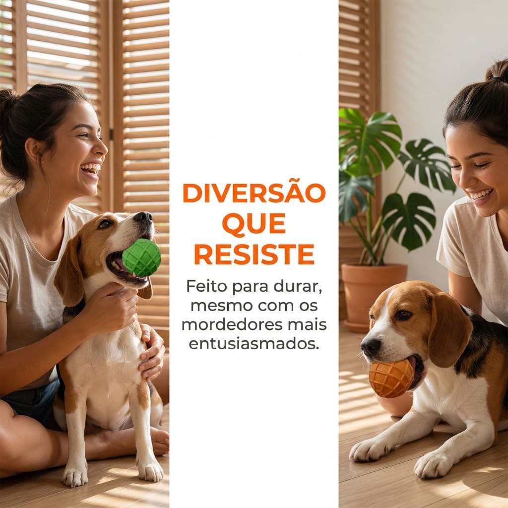 Bola Interativa c/ Textura p/ Cães | Borracha Natural | Limpa os Dentes | Pequeno e Médio
