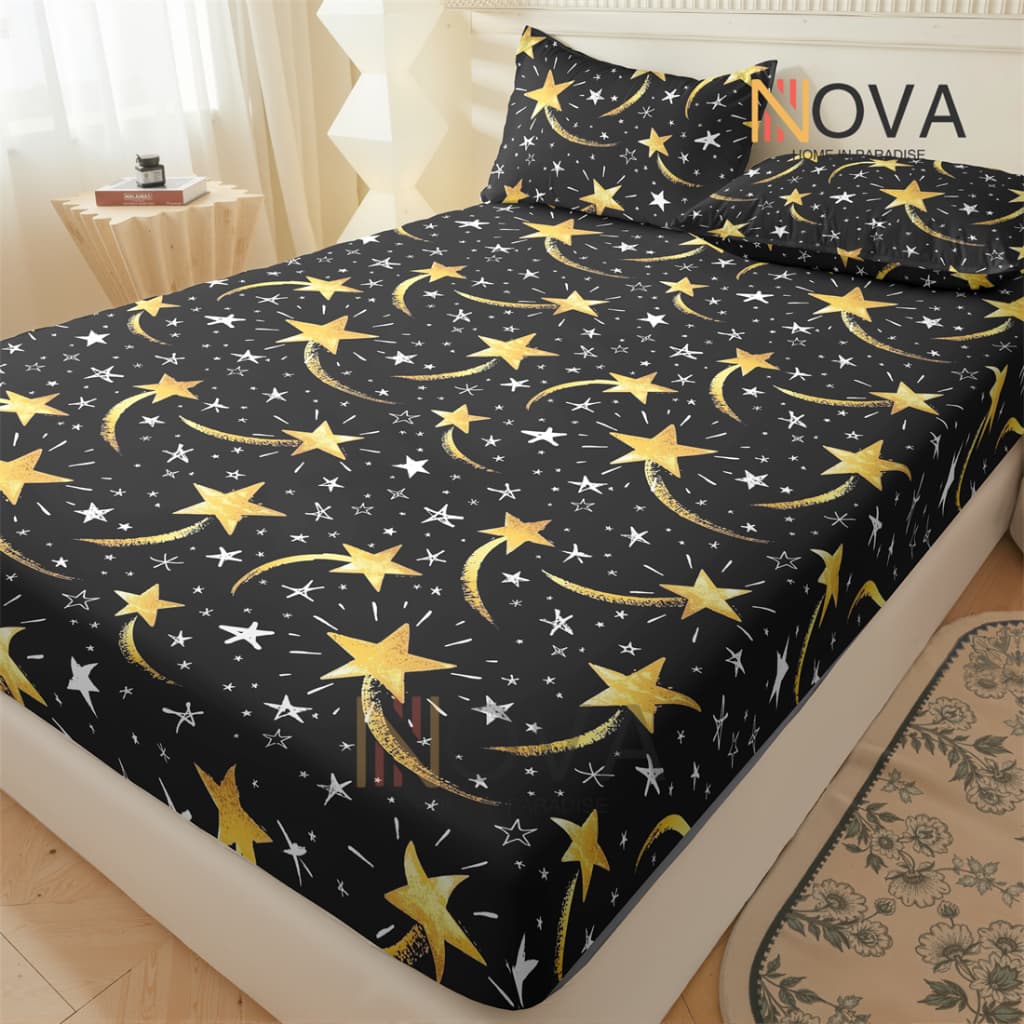 Lençol Elástico 3 Peças Estampa Estrelas | Tecido Macio, Não Desbota e Ajuste Perfeito