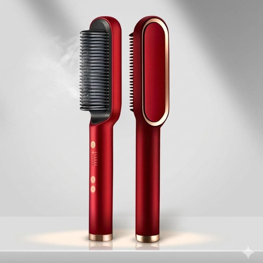 Escova Alisadora Elétrica Profissional Vermelha Bivolt Cerâmica Íons Anti Frizz Rápida