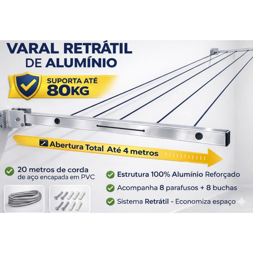 Varal Mágico Retrátil De Parede Dobrável Muro Alumínio com Envio Imediato