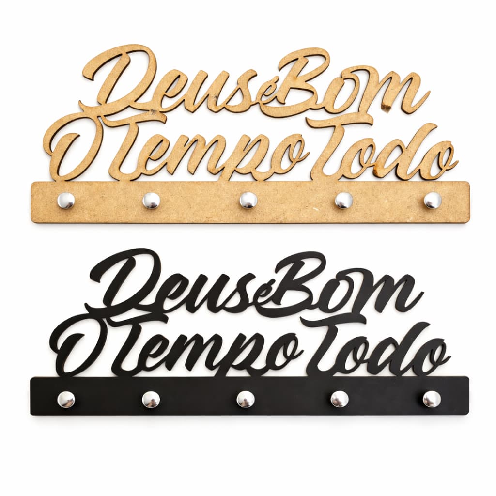 Porta Chaves Decorativo Multiuso em MDF 3mm Cru Preto Deus é Bom o Tempo Todo Envio Imediato