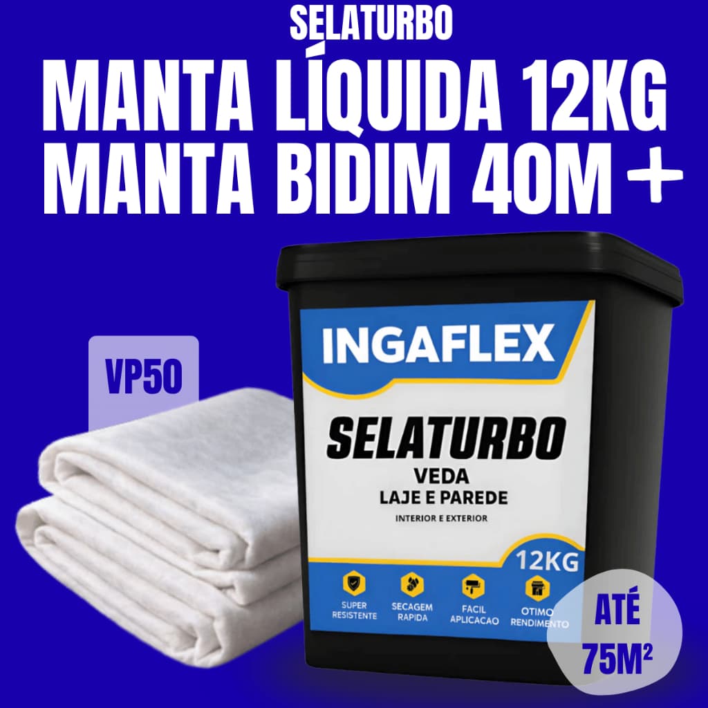 Kit Impermeabilizante Manta Líquida12kg + Bidim 40m Proteção Contra Infiltração Laje Telhado Parede