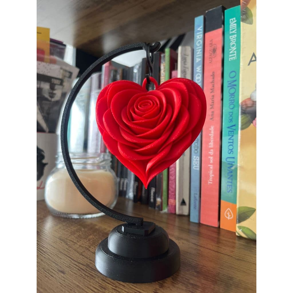 Presente Dia dos Namorados - Coração com Rosas 3D com Base – Presente e Decoração
