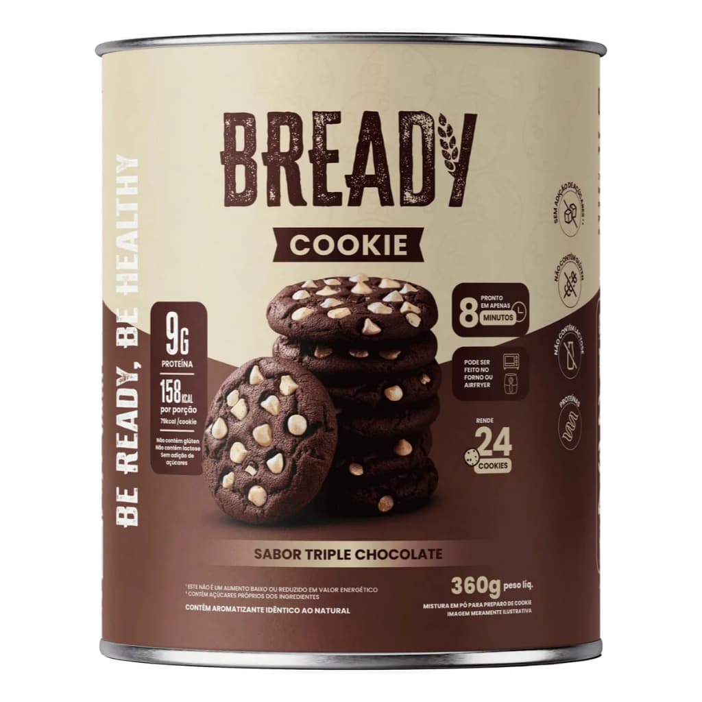 Mistura para Preparo de Cookie Proteico Bready Triple Chocolate 360g - Sem Glúten e Zero Lactose