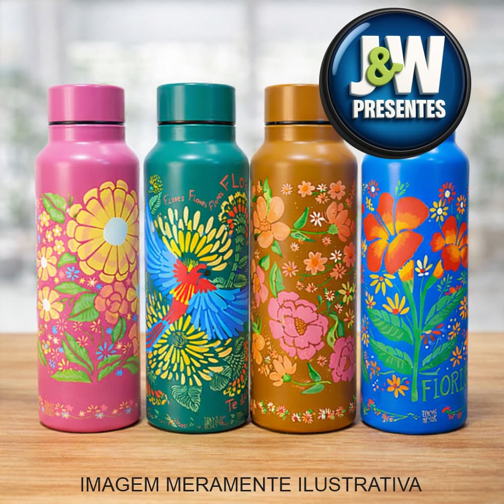 Garrafa Isotérmica Aço Inox 800ml Estampada Boca Larga Squeeze Academia Conserva Água Gelada