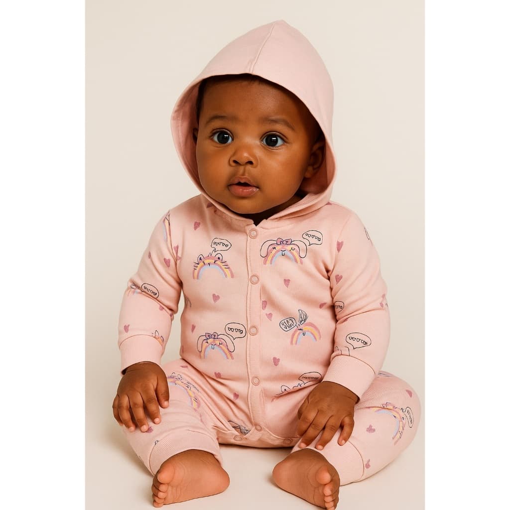 Macacão Bebe Flanelado Com Capuz Sem Pezinho Menina P Ao M