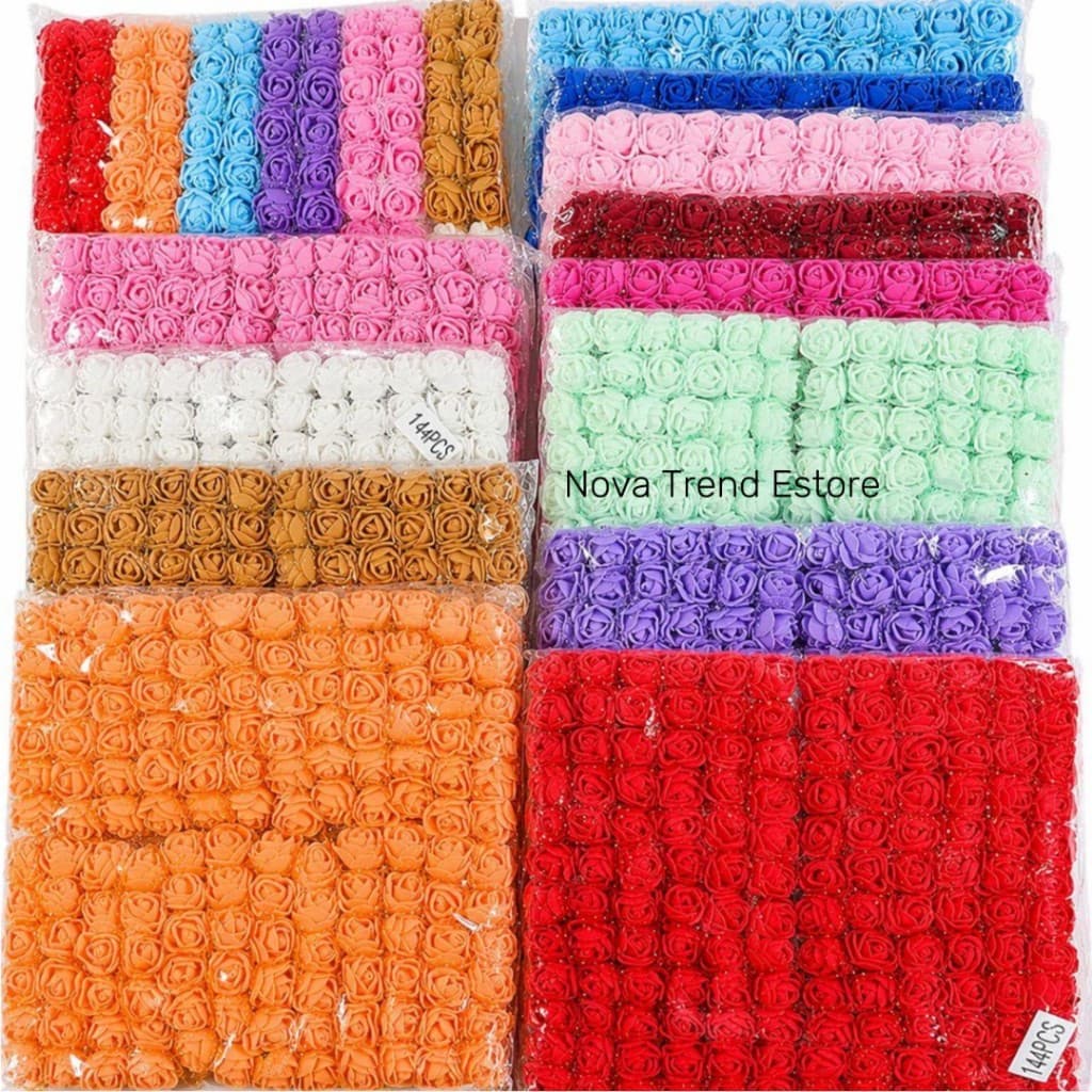 144 Mini Rosas EVA 2cm – Flores Decorativas Realistas para Artesanato