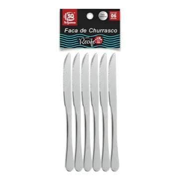 Conjunto 6 Facas 21cm  Para Churrasco Ou  6 Garfos de Mesa  18cm  Aço  Inox   -Recife SQ4287