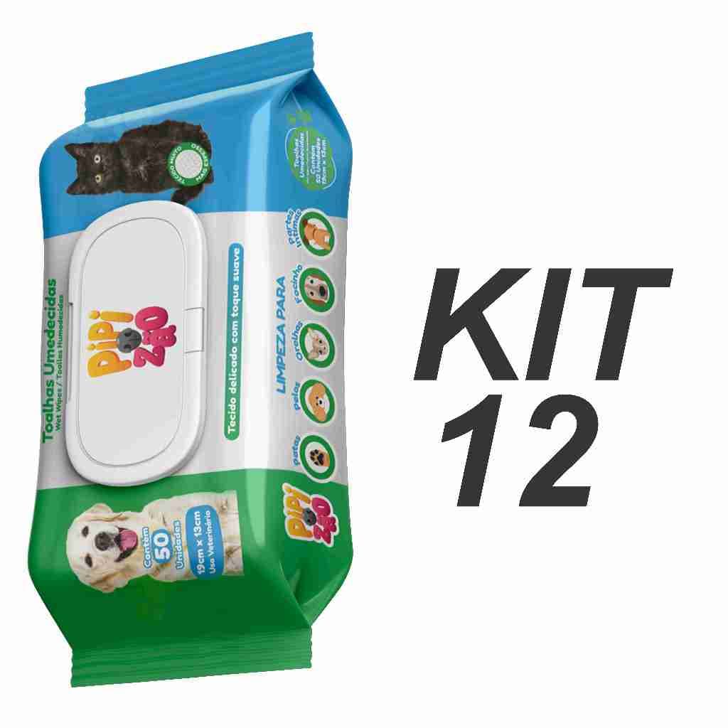 KIT 12 PACOTES DE LENÇOS UMEDECIDOS PIPIZÃO COM 50UNI ATACADO CAES E GATOS