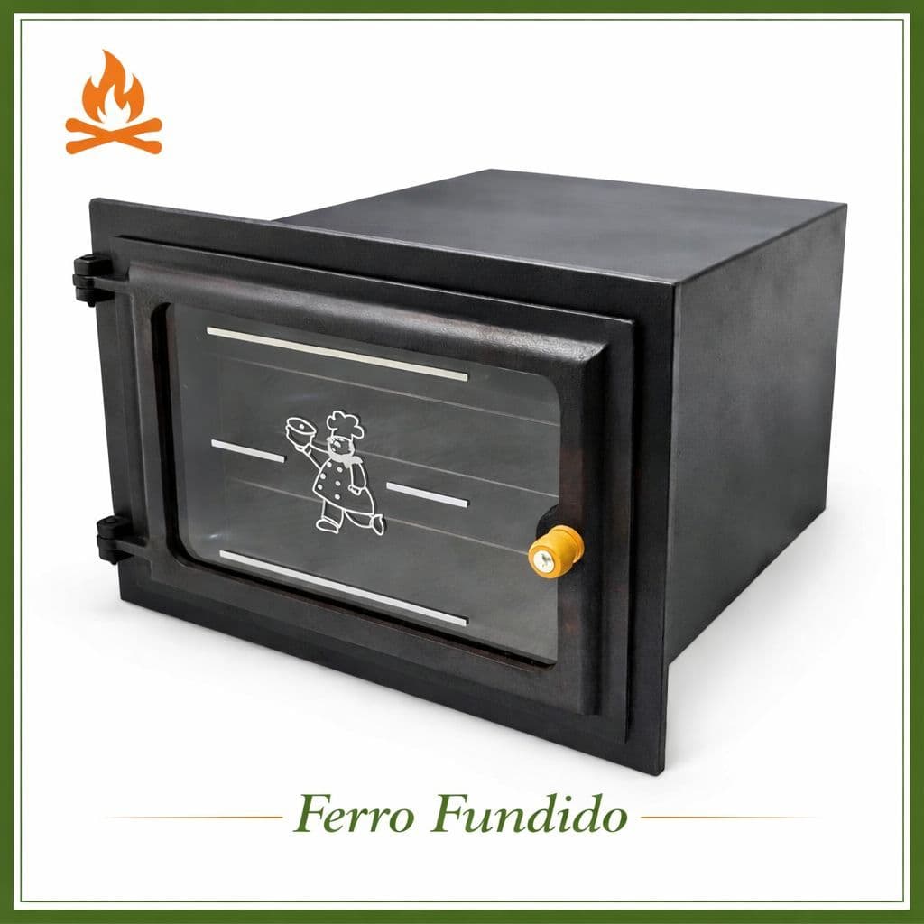 Forno Grande Fogão A Lenha 54x40x51 Porta Vidro Padeirinho Caixote Aço