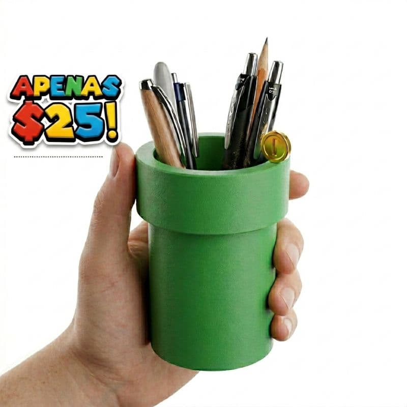 Porta-Canetas Estilo Cano Verde • Tema Games • Organizador de Mesa Geek • Impressão 3D
