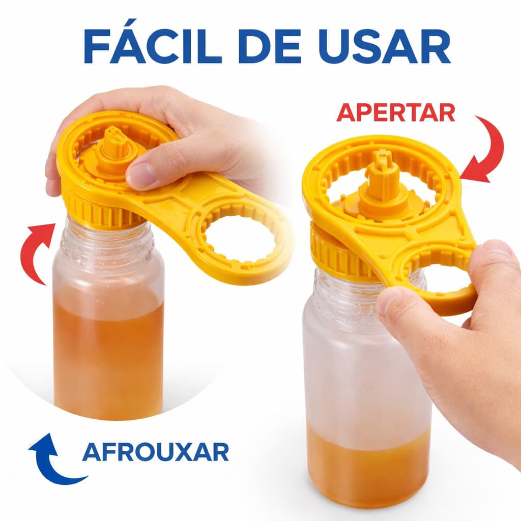 Chave Fechador Manual Para Abrir ou Apertar Tampa Frasco Bisnaga Para Mel Cor Tradicional Amarelo