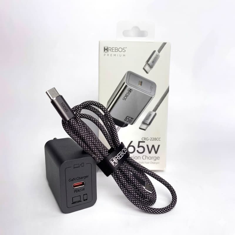 Kit Carregador 65W Turbo + Cabo Hrebos Maxion Charge | USB-C PD Ultra Rápido Notebook iPhone Android CRG228C Book Full