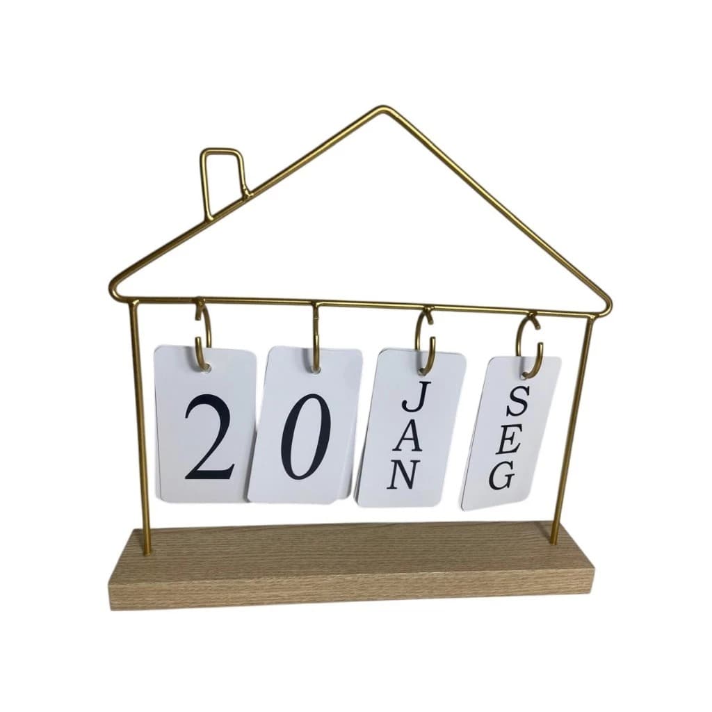 Calendário Decorativo Mesa Base Madeira Aramado Permanente Preto