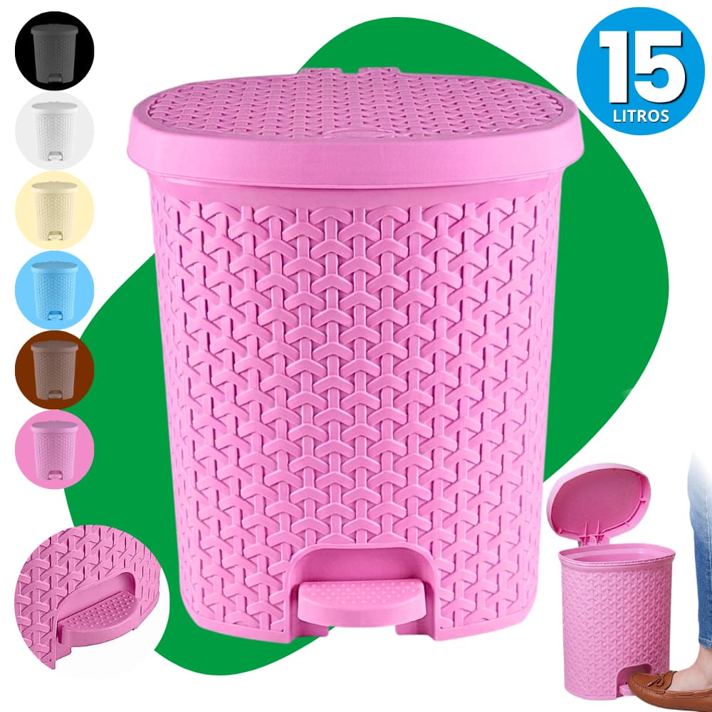 Lixeira Grande Pedal Plastico Cesto de Lixo 15 Litros Com Pedal Rattan Banheiro Escritório Cozinha Quarto
