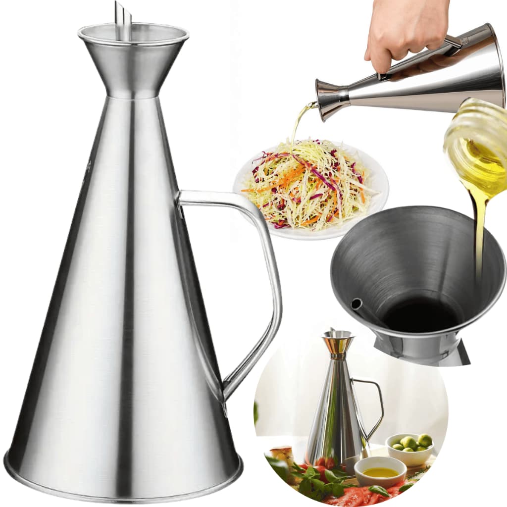 Jarra Dosadora 1L Inox com Bico e Tampa para Azeite Vinagre Dispenser Economia Cozinha