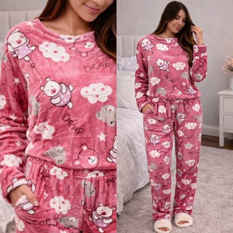Pijama longo  Feminino Soft  comprido estampado Inverno Quentinho Conjunto Manga Longa Calça Confortável dia das mães