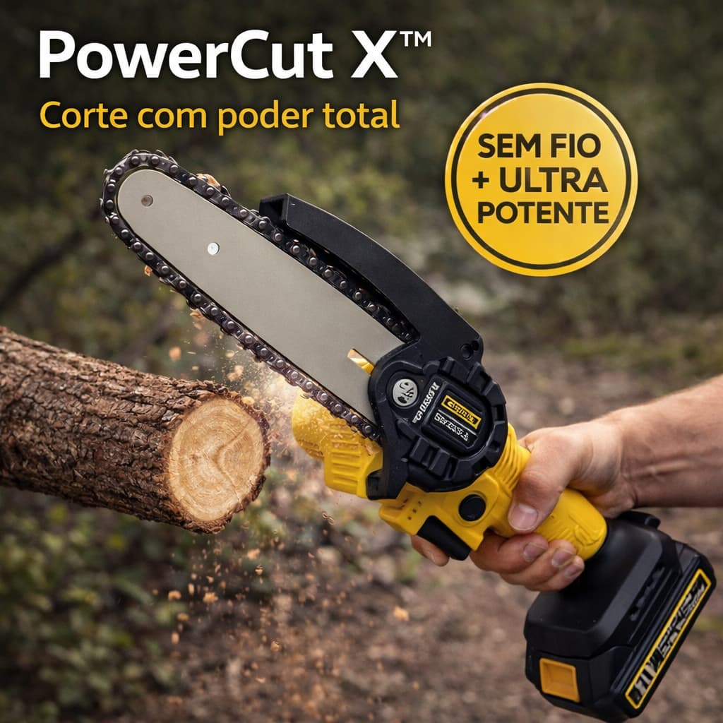 Mini Motosserra Elétrica Portátil Sem Fio Bateria Recarregável Corte Rápido PowerCut X