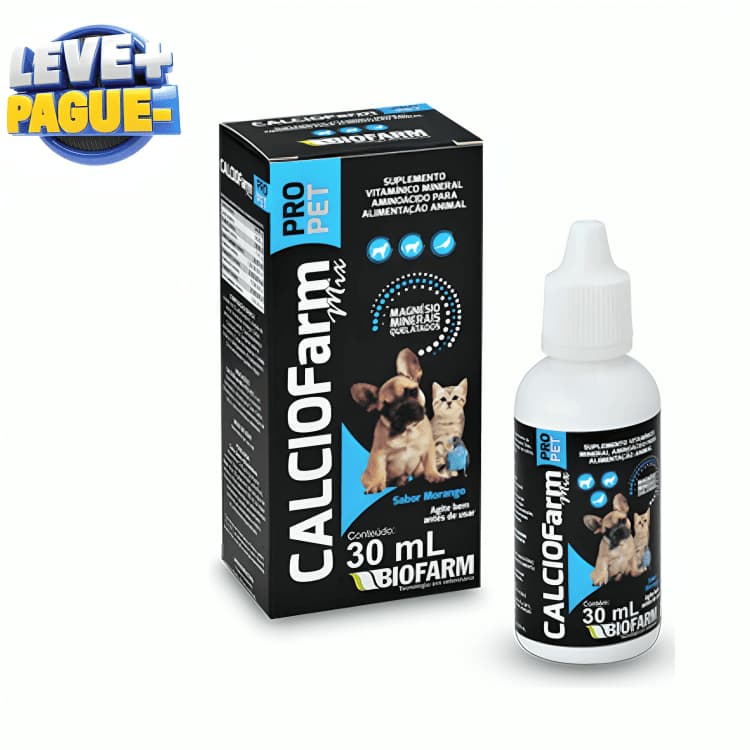 CálcioFarm Mix Pro Pet 30ml Suplemento Cálcio Líquido para Cães e Gatos