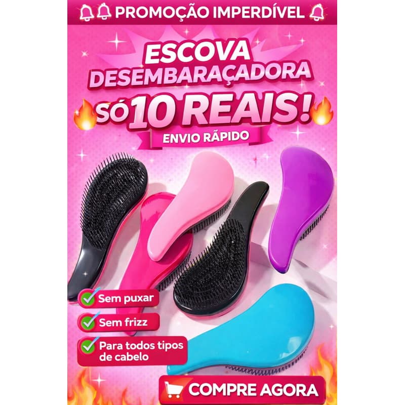 Escova Desembaraçadora Mágica Profissional Anti Frizz Sem Dor Cabelo Cacheado Liso Infantil Cores Sortidas