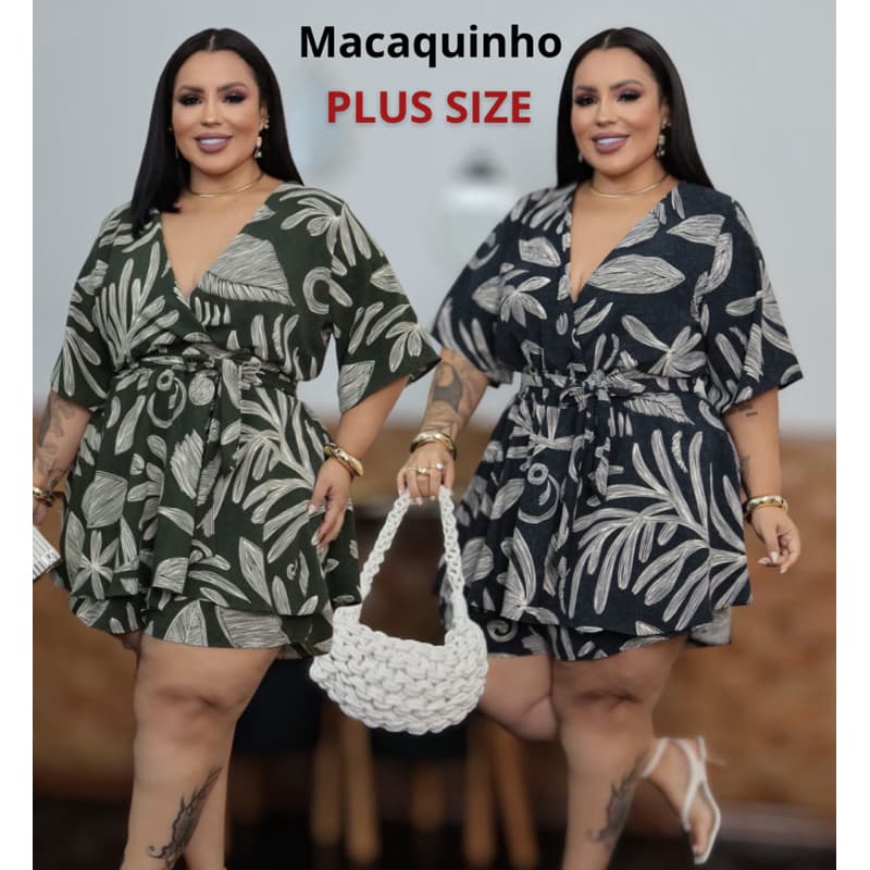 Macaquinho Shorts Saia Plus Size Estampado