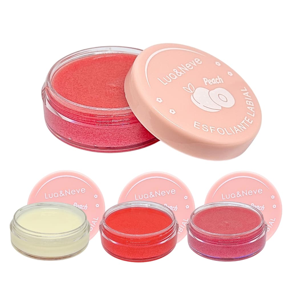 Kit 3 Esfoliante Labial Hidratante de Pêssego Incolor para Esfoliação Suave e Lábios Macios