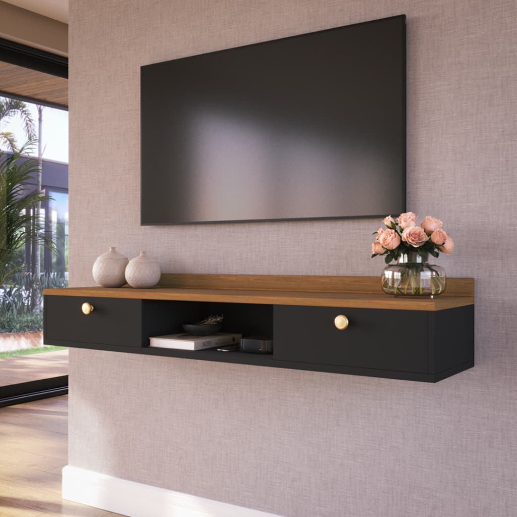 Rack Suspenso para TV com Nicho e Portas - Decorativo para Sala Rack Flutuante Moderno