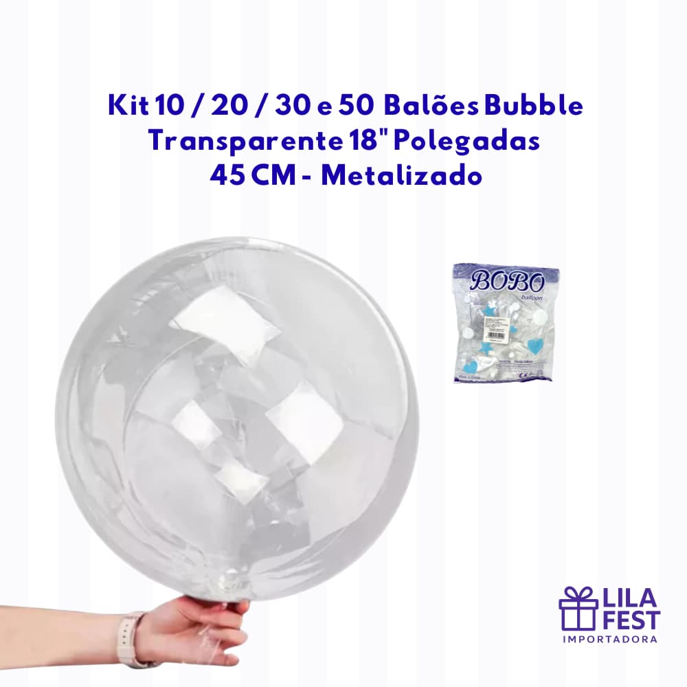 Kit 10/20/30/50 unid Balões Bubble Transparente 18” Polegadas – Balão Bolha para Decoração Festas e Personalizados
