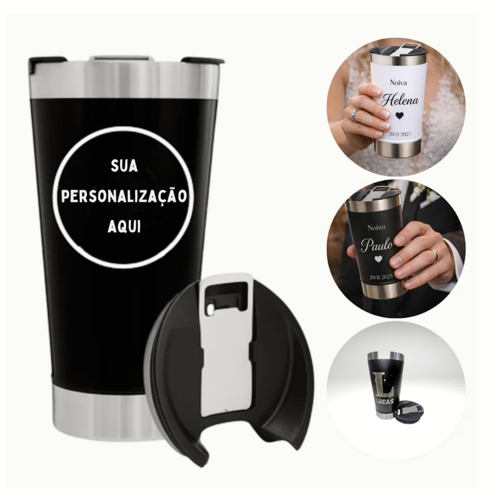 Copo Térmico Personalizado Laser  Nome Logo Inox 473ml Tampa Abridor