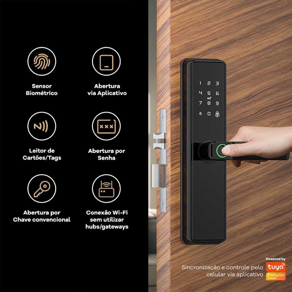 Fechadura Digital Sem Chave Biometria Senha Cartão TAG Controle Acesso Airbnb Residencial