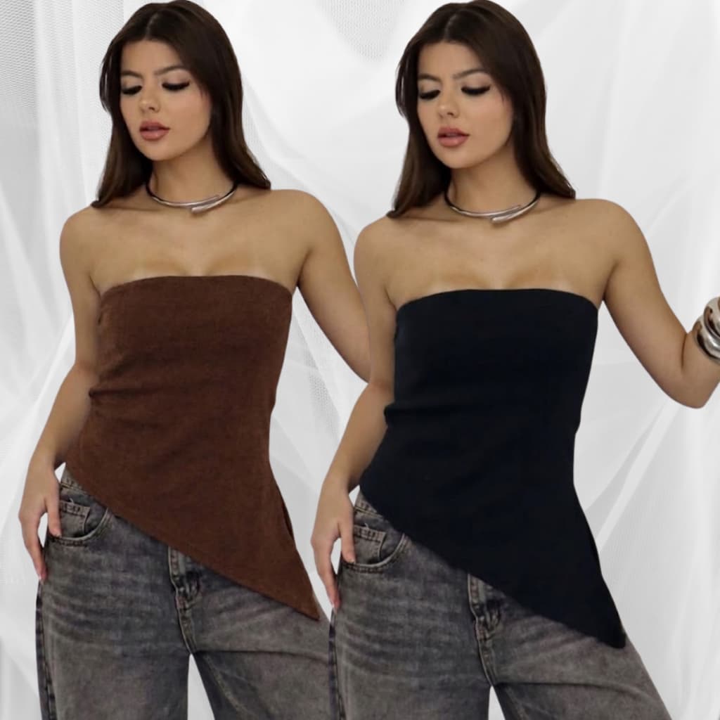 Kit 2 Blusa Tomara que Caia Assimétrica com Bojo Justa Estilo Fashion Tendência Moda Blogueira