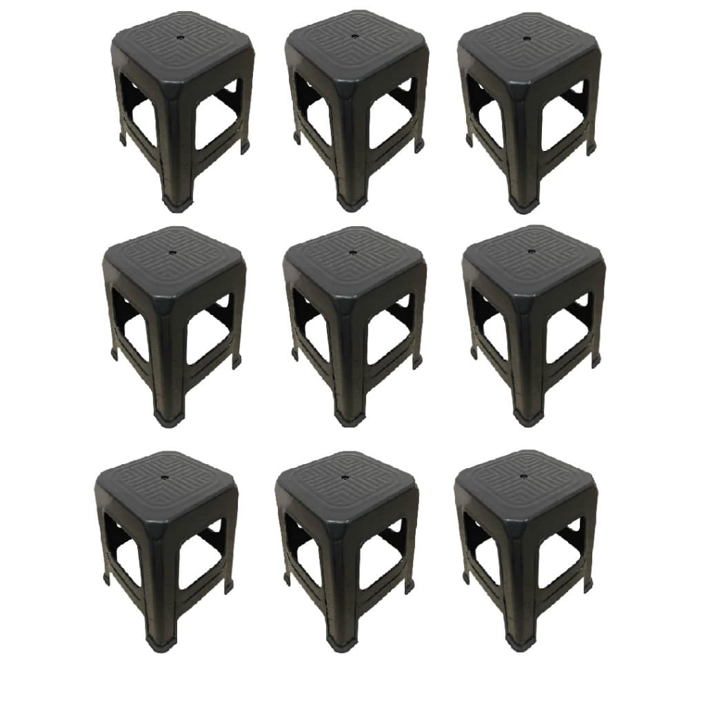 Kit e 9 bancos plástico churrasco festa preto reforçado até 130kg