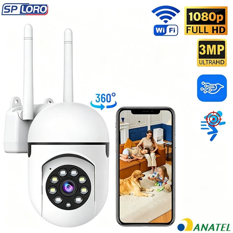 Câmera de Segurança 2.4G Wifi Visão 360° HD Áudio Bidirecional Visão Noturna Infravermelha P03